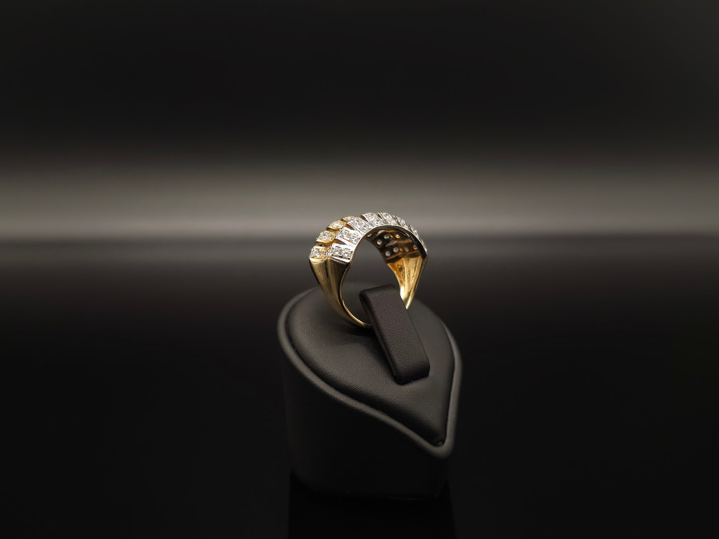 Lxy - Ring Designring aus 585er 14k Weißgold & Gelbgold mit Zirkonia Besatz