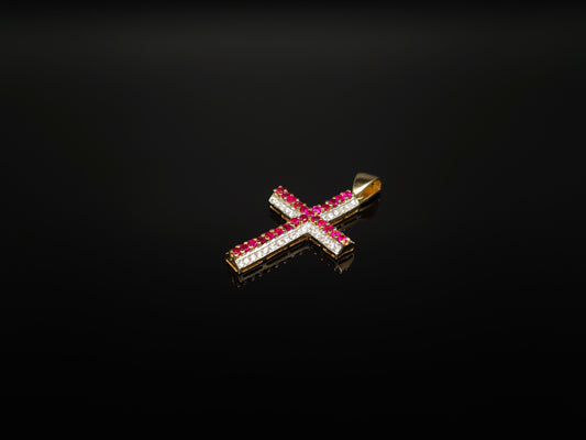 Lxy - Anhänger Rubin Zirkon Kreuz Gold 585er 14k Gelbgold Zirkonia