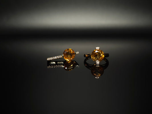 Lxy - Set Citrin & Diamant Set Anhänger & Ring aus 585er 14k Gelbgold