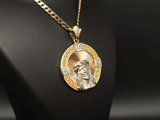 Lxy - Anhänger Jesus mit Baguette Zirkonia in 585er Gelb-, Weiß- & Roségold